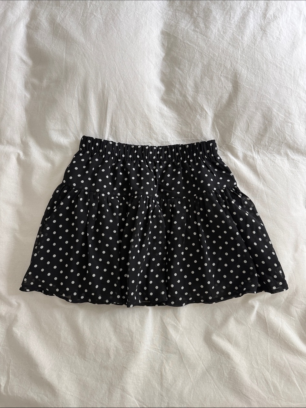 Commense Black and White Polka Dot Skater Tiered Skirt